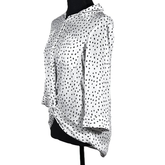 IZ BYER Women's White/Black, Polka Dot, Button Up, Twisted Mid Drift - XS - Picture 2 of 11